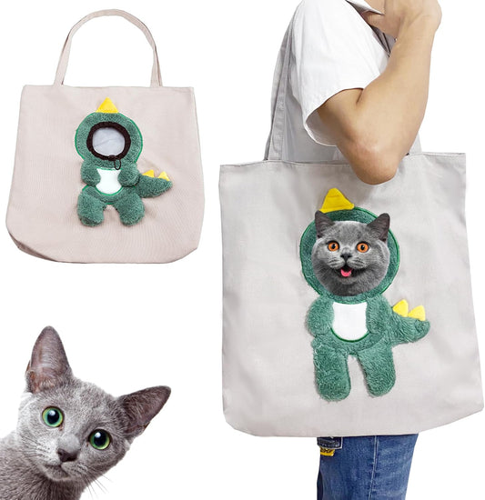 Dinosaur-Shaped Canvas Shoulder Bag for Pets - Trendy Outcrop Pet Carrier (Large)