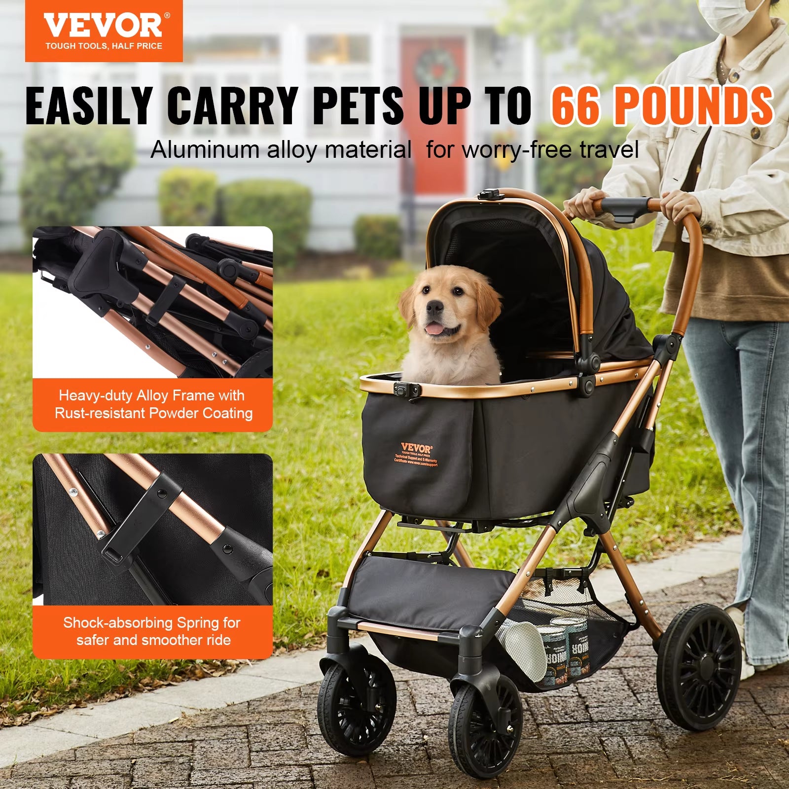 Ultimate 66 Lbs Pet Stroller - Foldable Dog & Puppy Carrier with Brakes and Storage Basket for Small to Medium Dogs