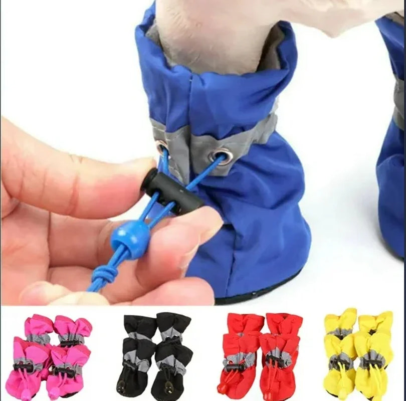 4Pcs Waterproof Anti-Slip Pet Dog Shoes - Rain Boots for Small Dogs & Cats - Stylish & Functional Paw Protection (Medium, Blue)
