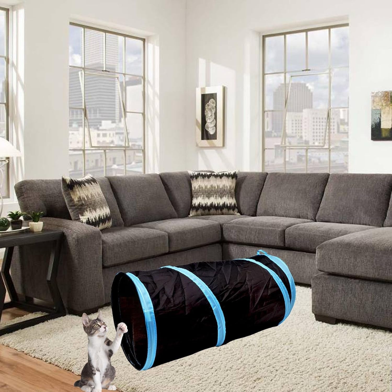 Interactive Cat Tunnel - Collapsible 20" Crinkle Play Tunnel for Cats, Kittens, Rabbits, and Puppies - Fun Indoor Pet Toy
