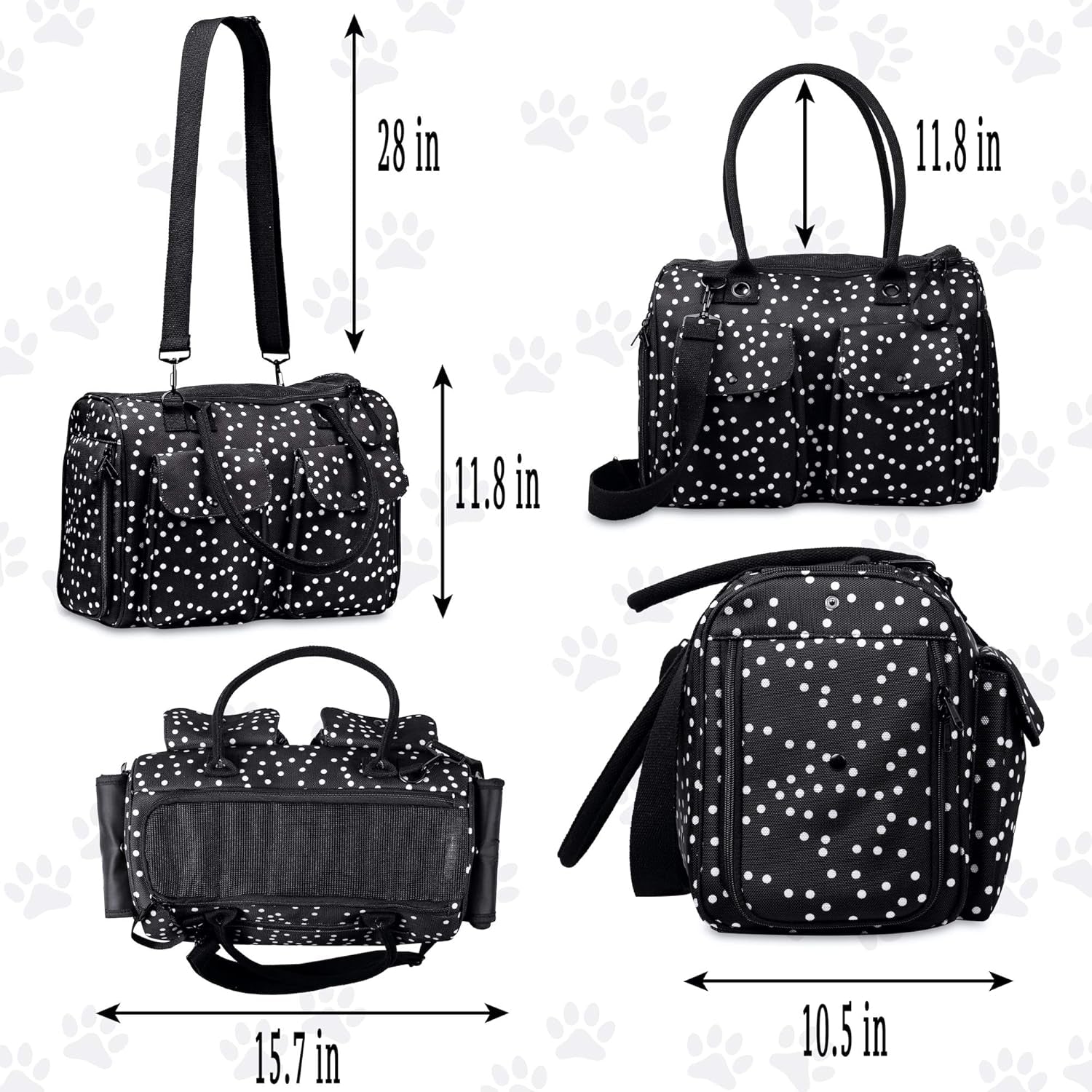 Stylish Black Polka Dot Soft-Sided Pet Carrier - Airline Approved Tote for Dogs, Cats, and Rabbits with Breathable Mesh and Convenient Pockets