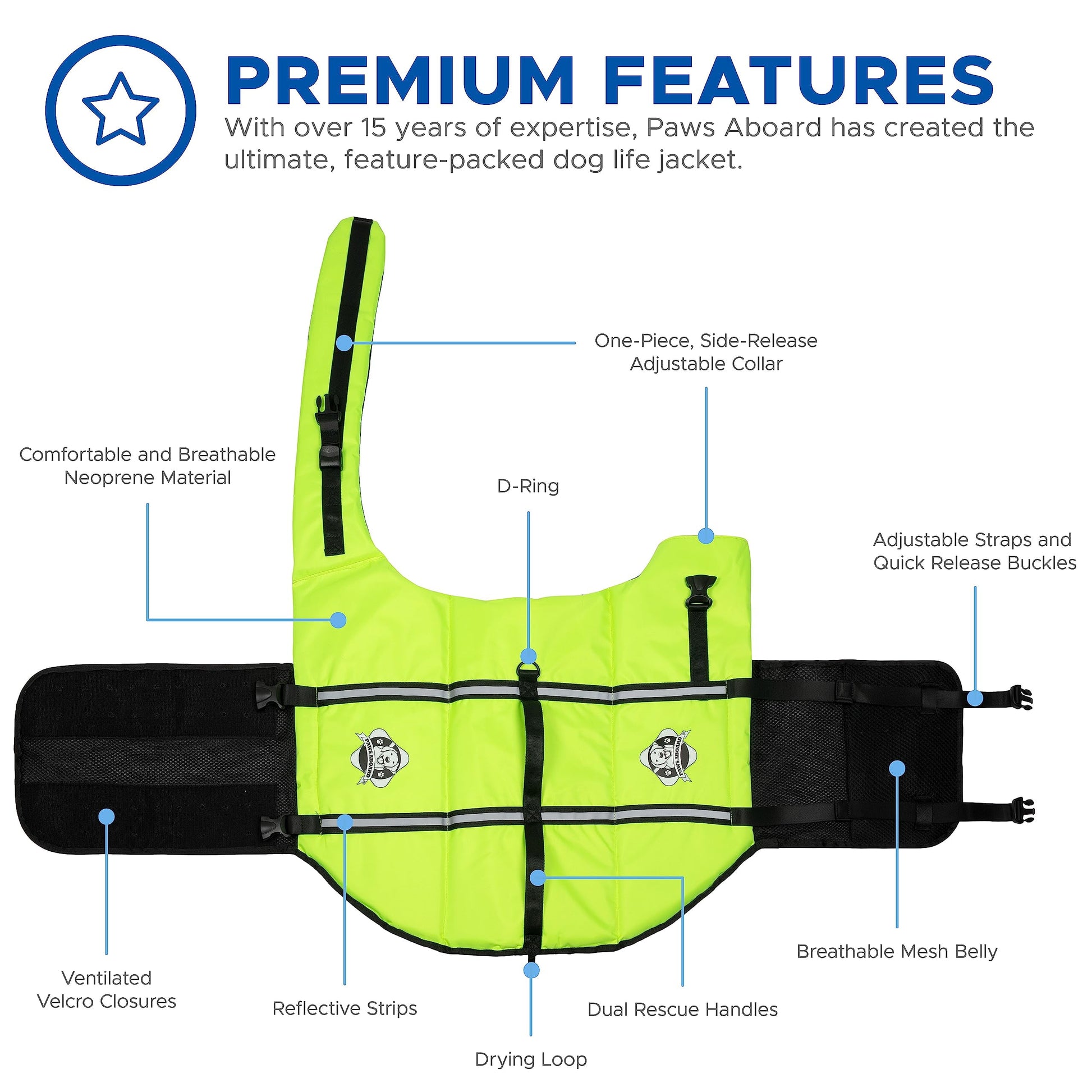 Neon Yellow Dog Life Jacket - Stylish & Safe Nylon Vest for Swimming and Boating - Large Size