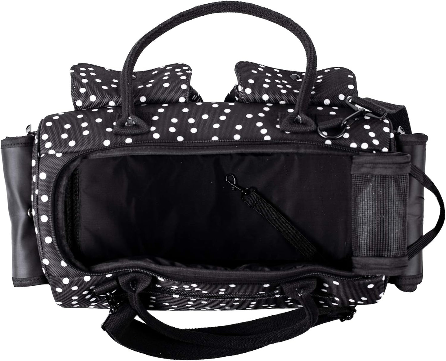 Stylish Black Polka Dot Soft-Sided Pet Carrier - Airline Approved Tote for Dogs, Cats, and Rabbits with Breathable Mesh and Convenient Pockets