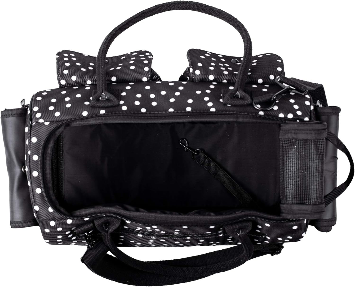 Stylish Black Polka Dot Soft-Sided Pet Carrier - Airline Approved Tote for Dogs, Cats, and Rabbits with Breathable Mesh and Convenient Pockets
