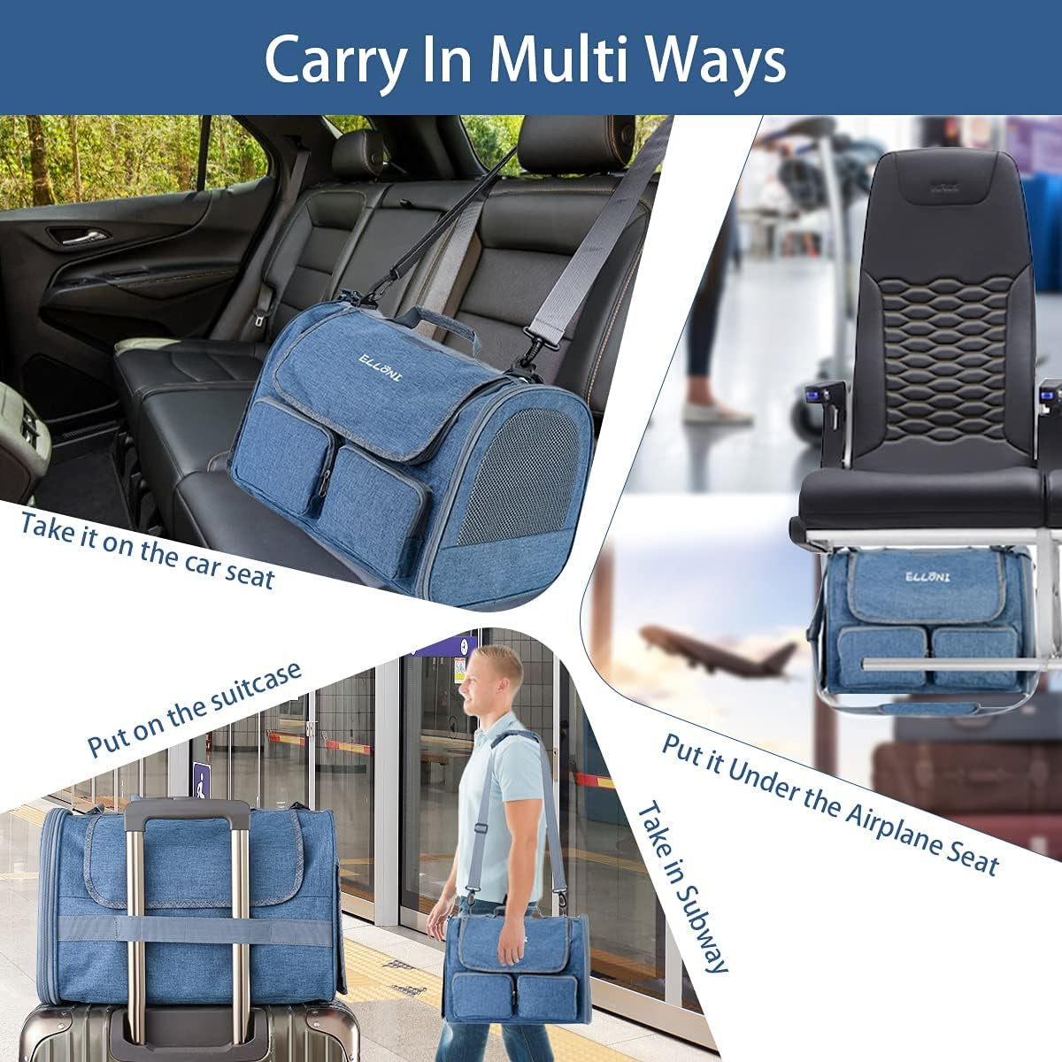 Airline Approved Soft Sided Pet Carrier for Cats & Small Dogs - Portable Mesh Travel Bag with Top Loading Design - TSA Compliant Blue Carrier