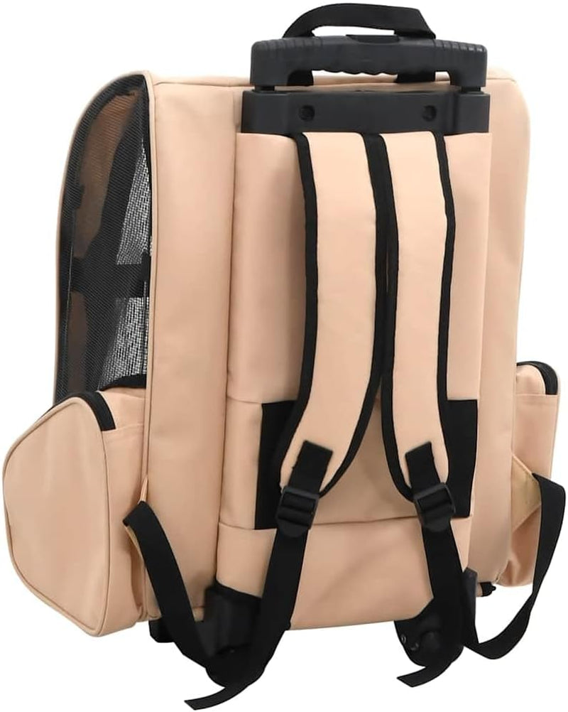 Lightweight & Durable Foldable Pet Trolley - Collapsible Travel Bag for Cats, Dogs & Small Pets - Beige with Convenient Storage Pockets