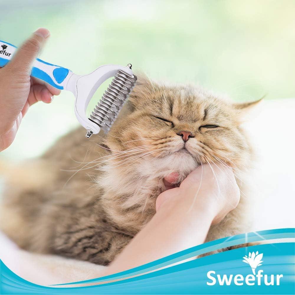 Dual-Sided Pet Grooming Comb - Professional Undercoat Rake for Dogs & Cats - Effortlessly Remove Shedding, Mats & Tangles - Perfect for All Pet Sizes - Stylish Blue Design