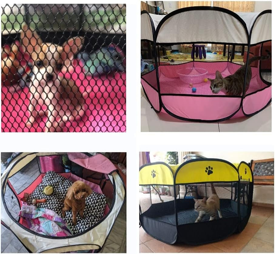 Premium Foldable Pet Playpen - Portable Octagon Dog & Cat Exercise Tent with Free Carrying Case & Travel Bowl (Beige+Grey, Small)