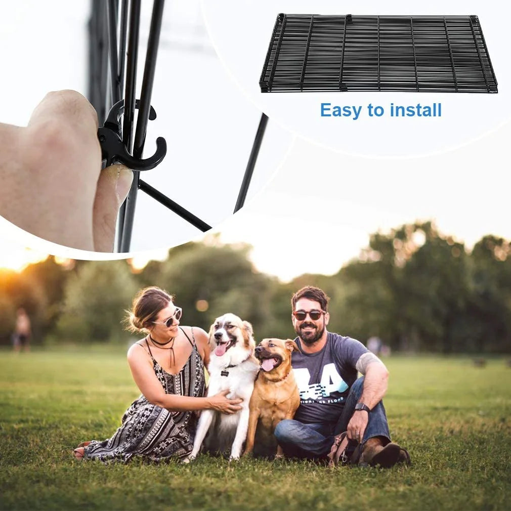 Portable Metal Playpen Dog Fence - 24 Inch Exercise Pen for Small Pets (Dog, Cat, Rabbit) - Black Kennel Cage