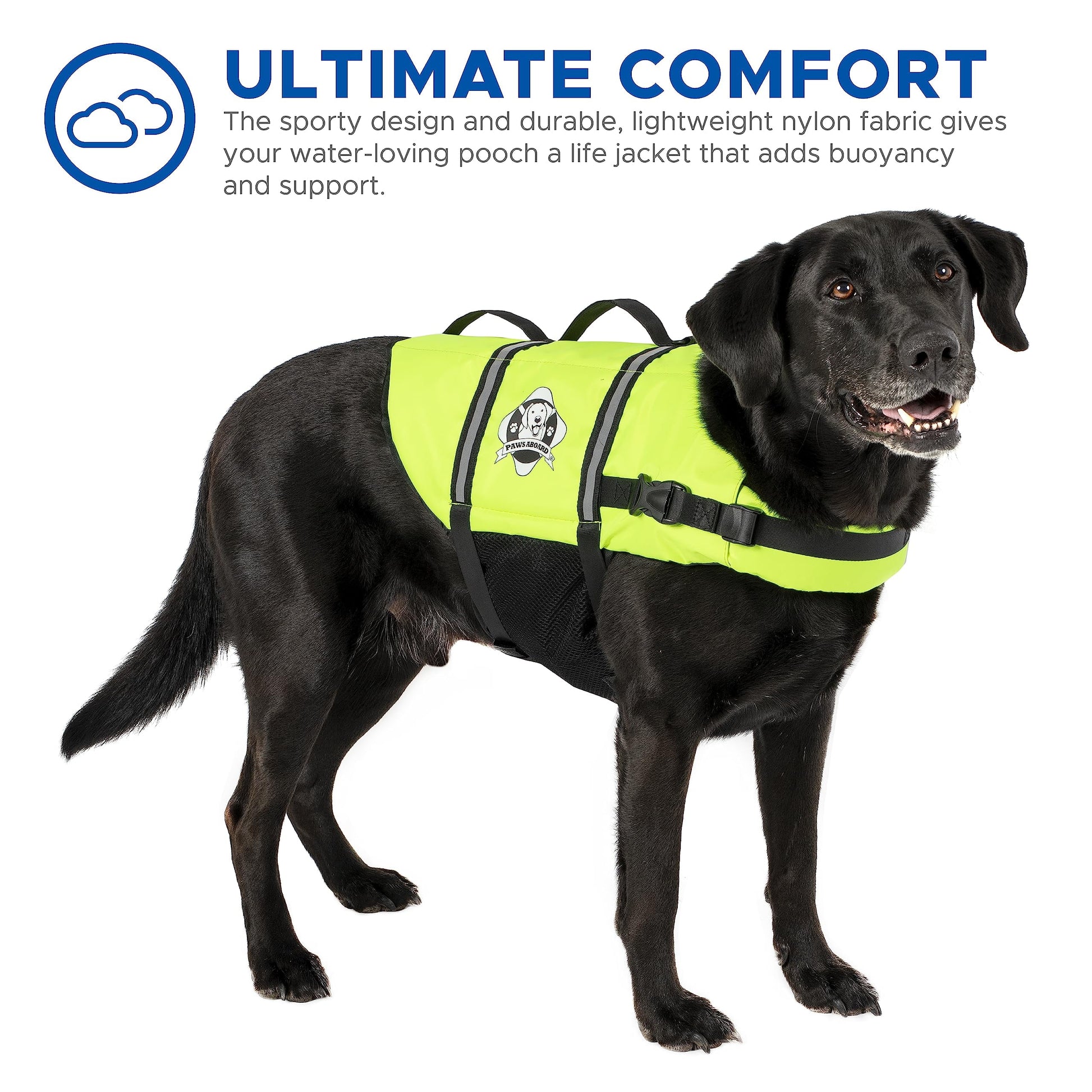 Neon Yellow Dog Life Jacket - Stylish & Safe Nylon Vest for Swimming and Boating - Large Size