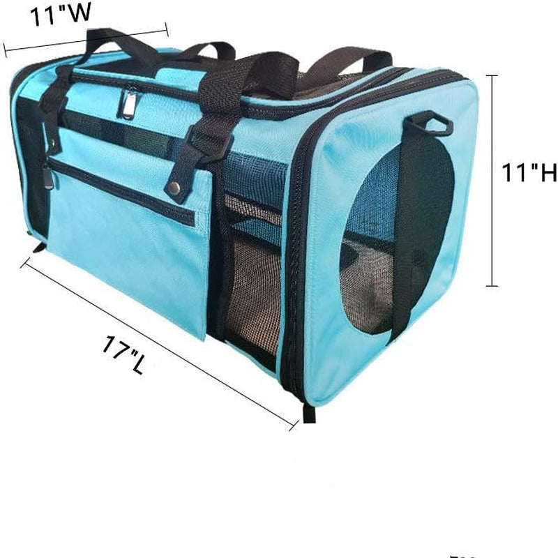 Portable Airline-Approved Pet Carrier Bag for Small Dogs and Cats - Collapsible, Breathable, and Durable Travel Bag in Blue