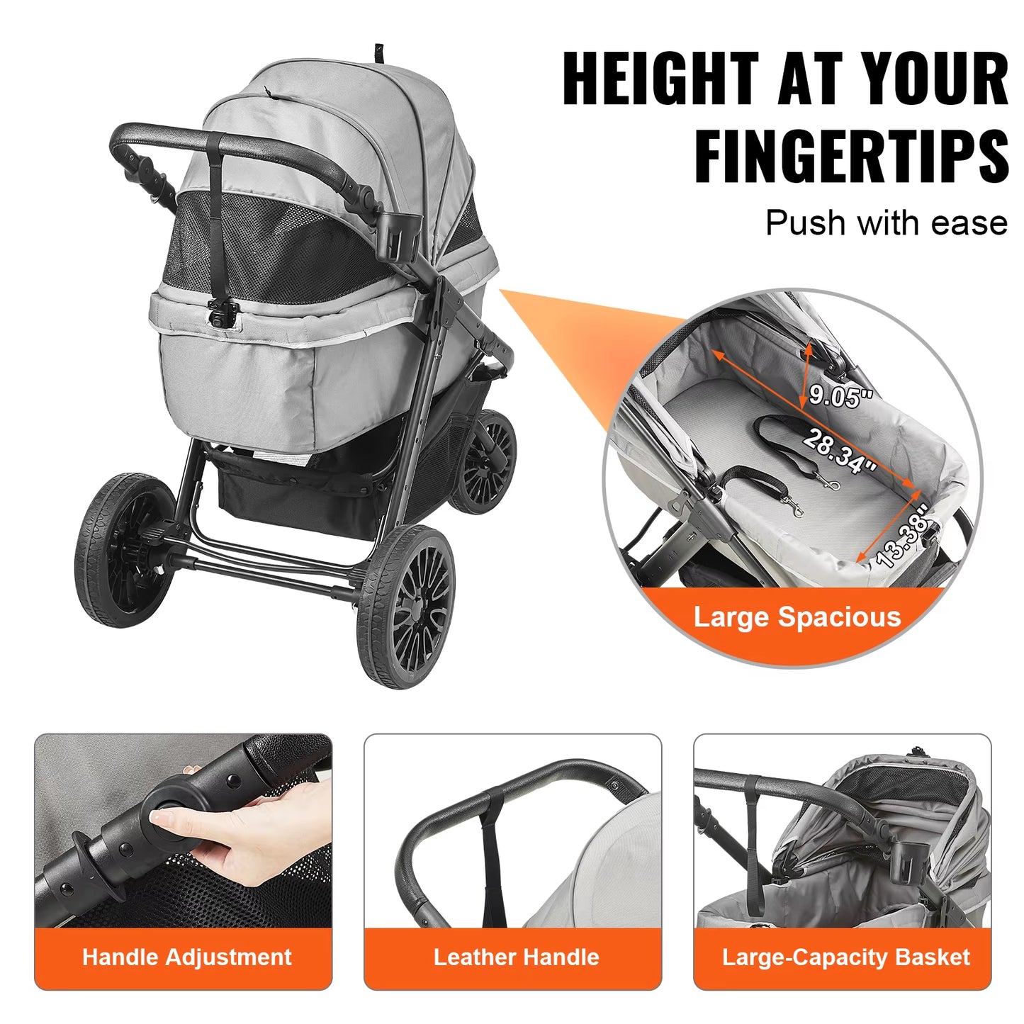 Lightweight Pet Stroller Carrier for Dogs & Cats - Travel-Friendly with Brakes, Pet Pad & Cup Holder