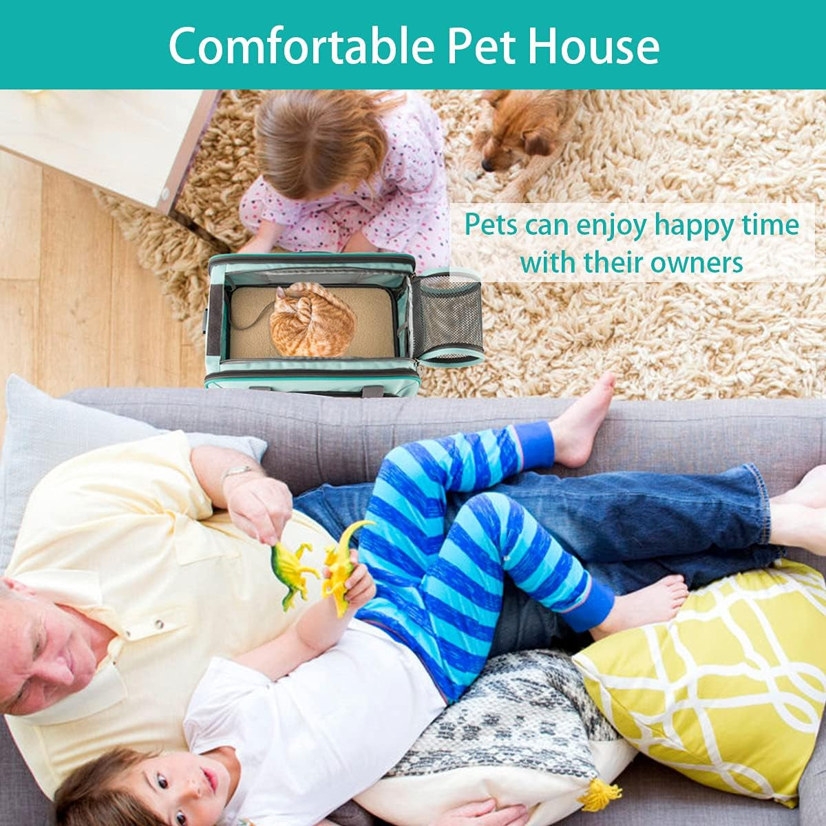 Airline Approved Soft-Sided Pet Carrier for Cats & Small Dogs - Portable Mesh Top Loading Design in Mint