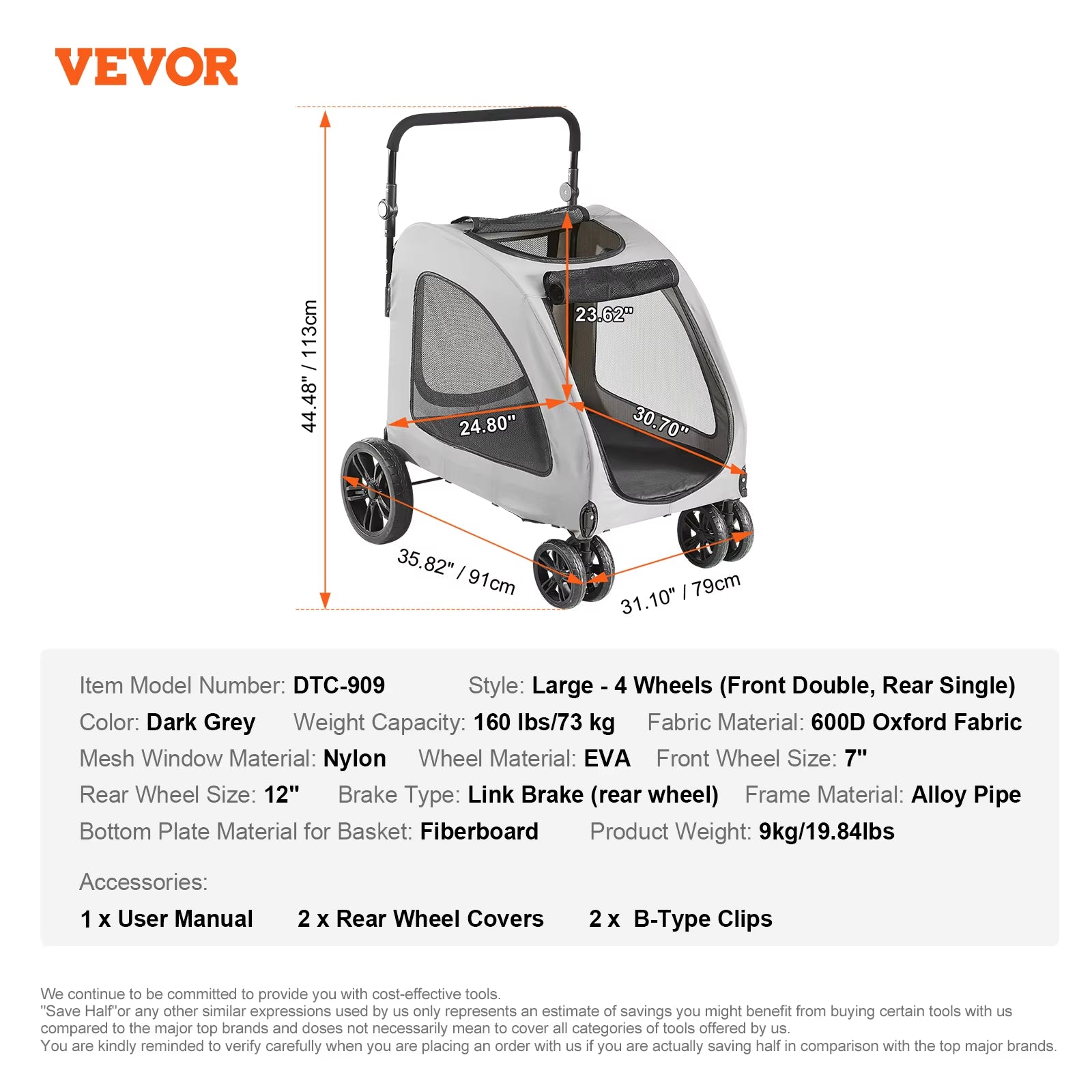 Lightweight Pet Stroller Carrier for Dogs & Cats - Travel-Friendly with Brakes, Pet Pad & Cup Holder