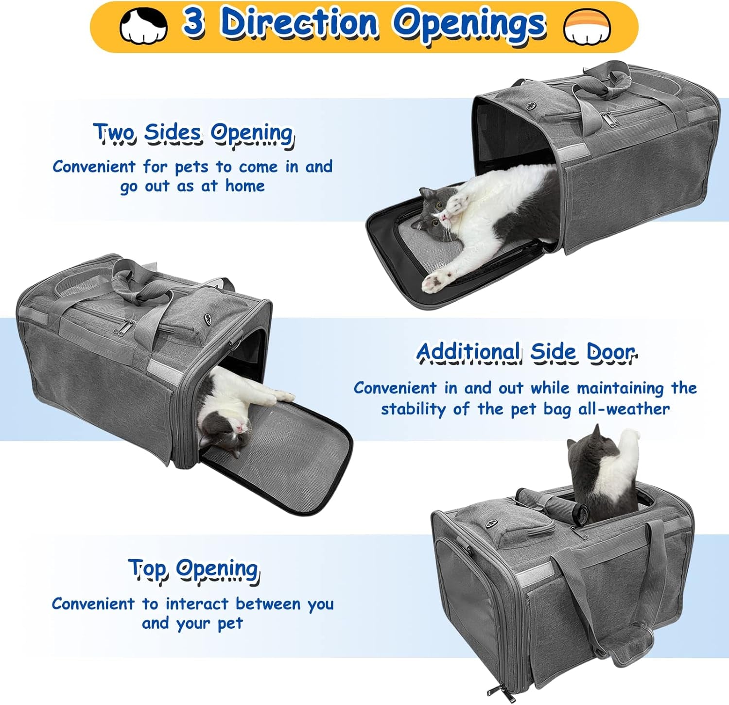 Premium Cat Carrier Set of 3 - Airline Approved, Breathable Mesh Design, Easy-Clean Dog Carrier for Small Pets with Foldable Bowl & Nameplate (Grey)