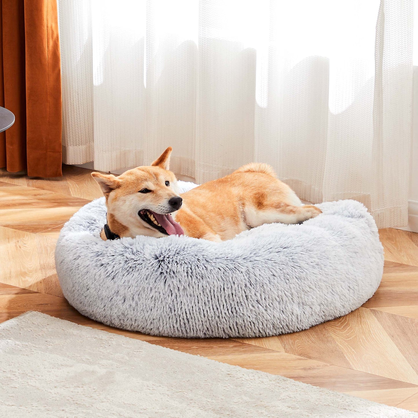 Cozy Calming 20” Donut Dog Bed for Small Pets - Soft Plush & Machine Washable, Gray