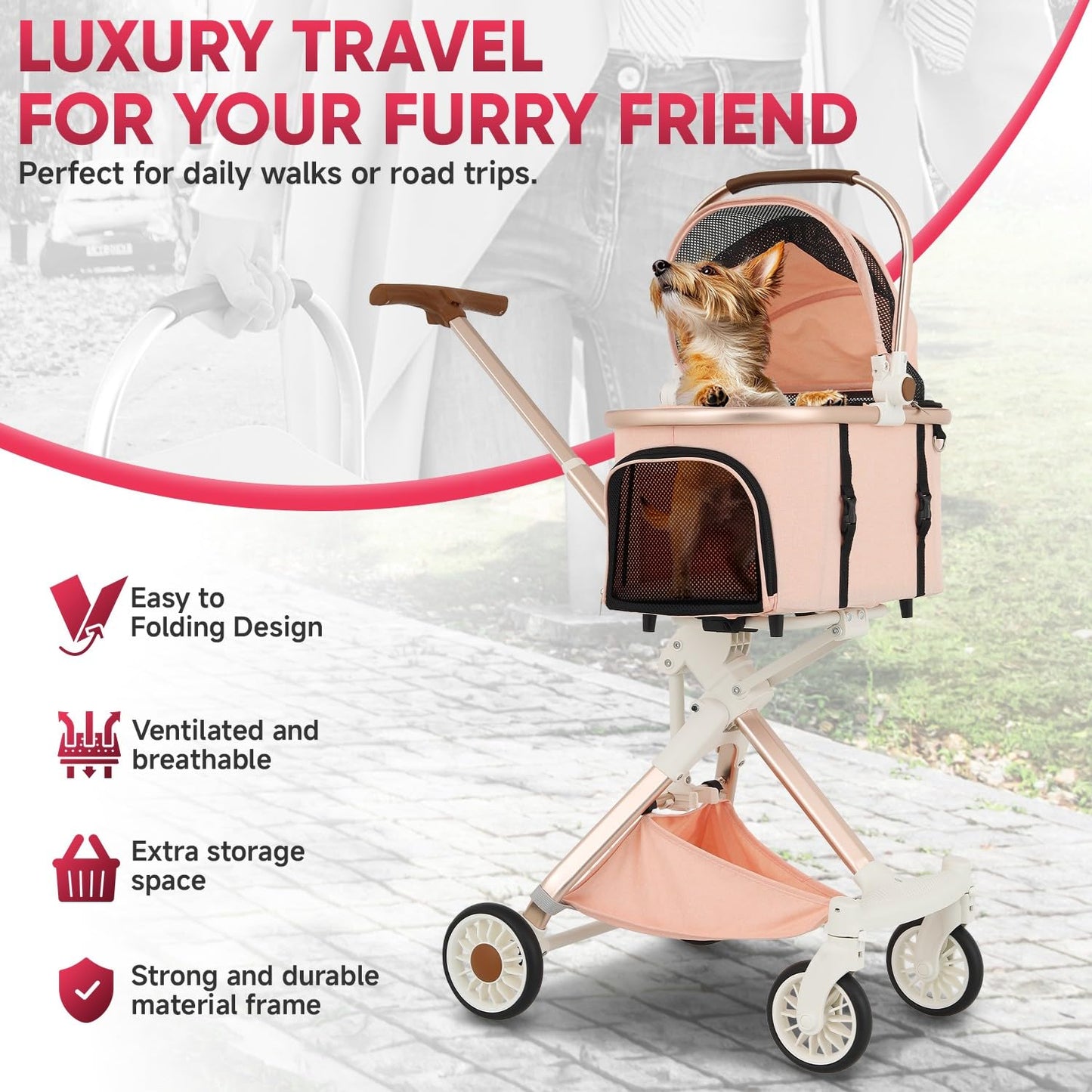 CAAP 3-in-1 Lightweight Pet Stroller with Detachable Carrier & Storage Basket - Perfect for Dogs & Cats!