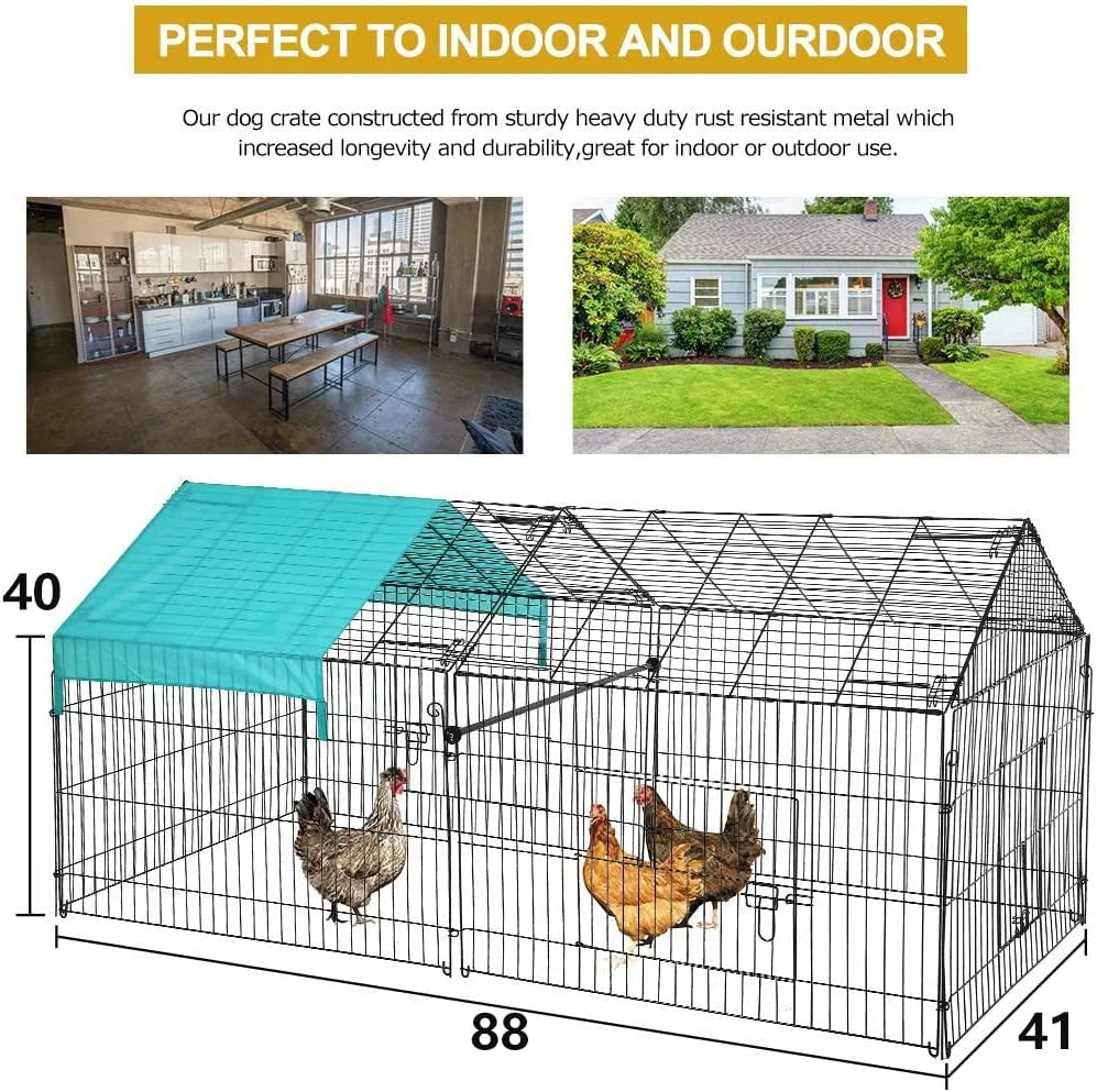 Spacious Metal Chicken Coop & Rabbit Enclosure - Durable Pet Playpen for Happy Animals
