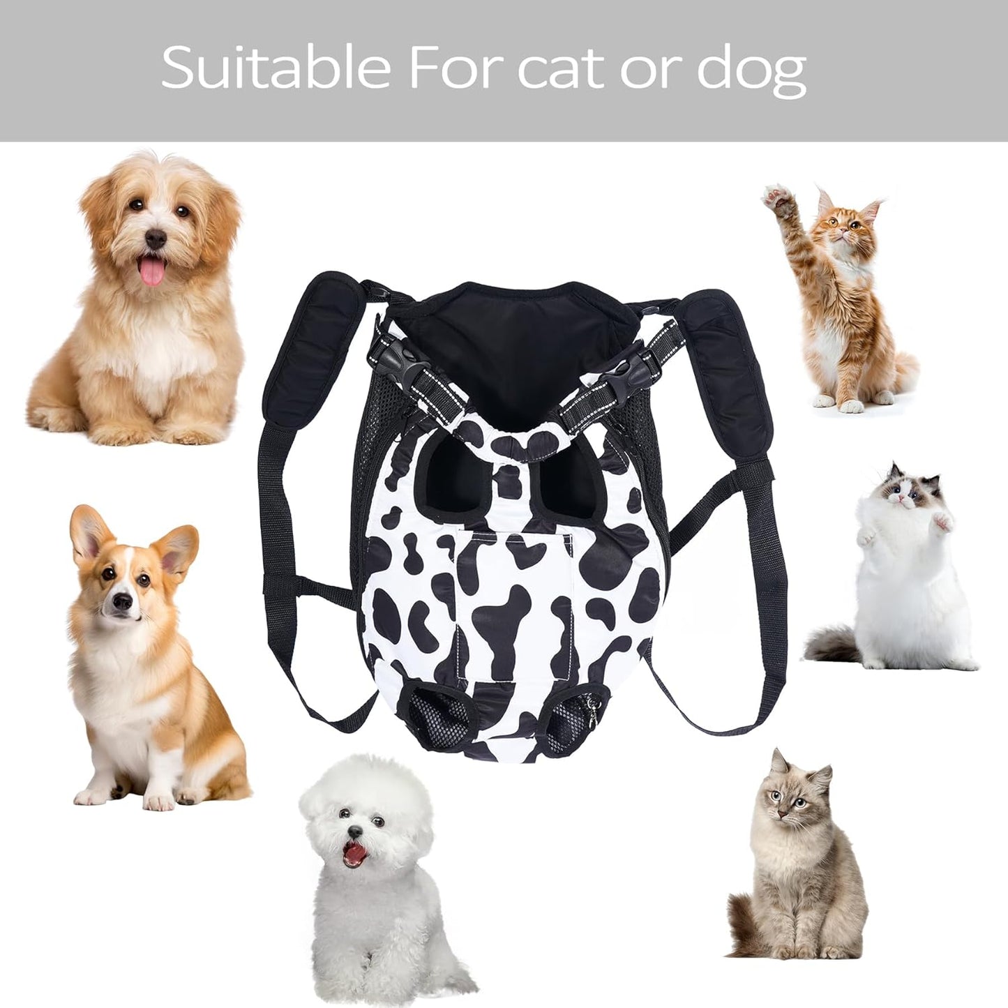 Cozy Cow Print Pet Carrier Backpack - Portable Travel Tote for Cats & Dogs, Perfect for Medium Puppies!