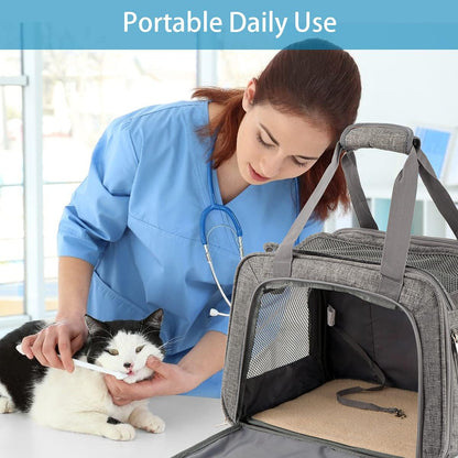 Airline Approved Soft Sided Pet Carrier for Cats & Small Dogs - Portable, Top Loading Design, TSA Compliant, Gray