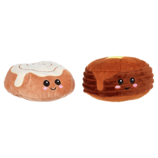 Indulge Your Pup: 2-Pack Plush Cinnamon Roll & Pancake Dog Toys in Cozy Brown
