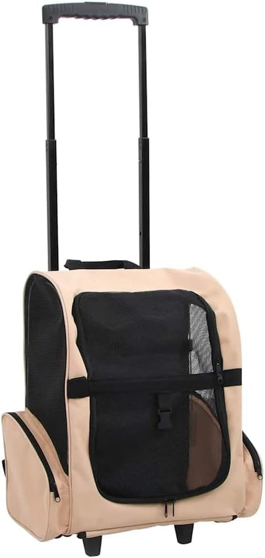 Lightweight & Durable Foldable Pet Trolley - Collapsible Travel Bag for Cats, Dogs & Small Pets - Beige with Convenient Storage Pockets