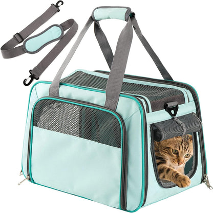 Airline Approved Soft-Sided Pet Carrier for Cats & Small Dogs - Portable Mesh Top Loading Design in Mint