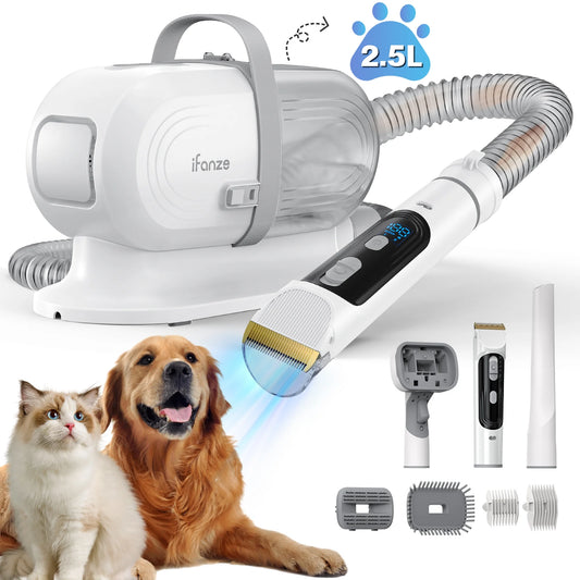 Ultimate 14Kpa Dog Grooming Kit & Vacuum - 99% Pet Hair Suction, 3 Modes, 5 Grooming Tools, Low Noise for Dogs & Cats - 2.5L Capacity, Stylish White Design