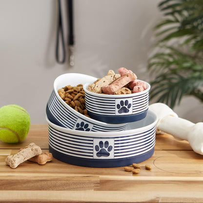 Paw & Patch Nautical Blue Ceramic Pet Collection - Large 2-Piece Set (7.5"x2.4")