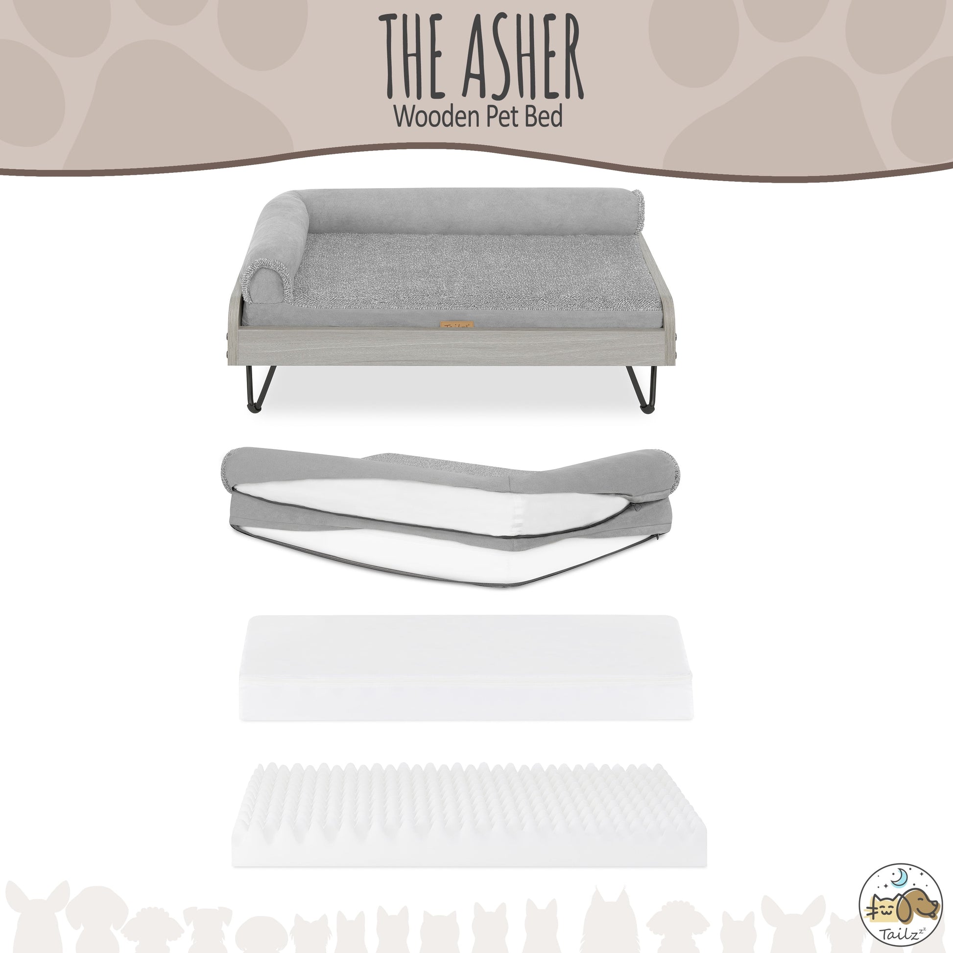 Elevate Your Pet's Comfort: Asher Small Wooden Elevated Bed with Greenguard Gold Certified Mattress