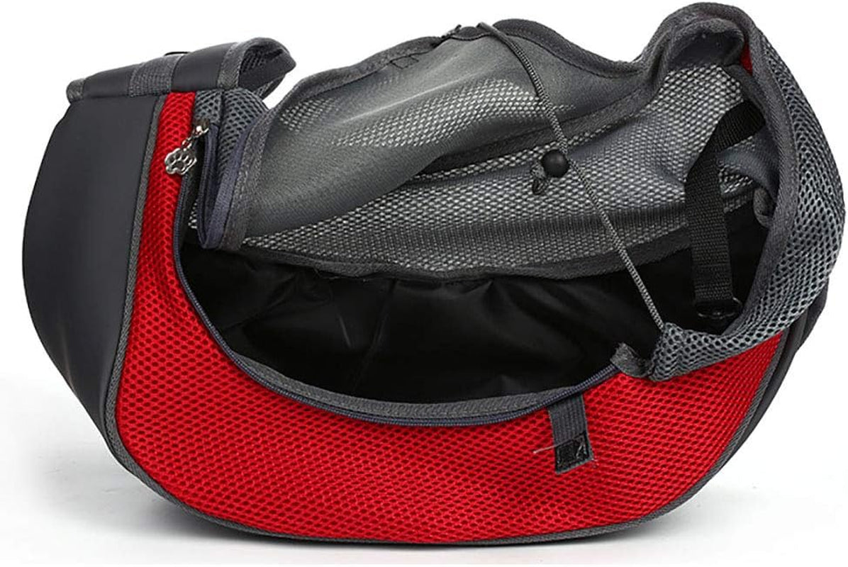 Stylish Red Portable Pet Sling Carrier - Breathable Mesh Travel Bag for Small to Medium Dogs and Cats