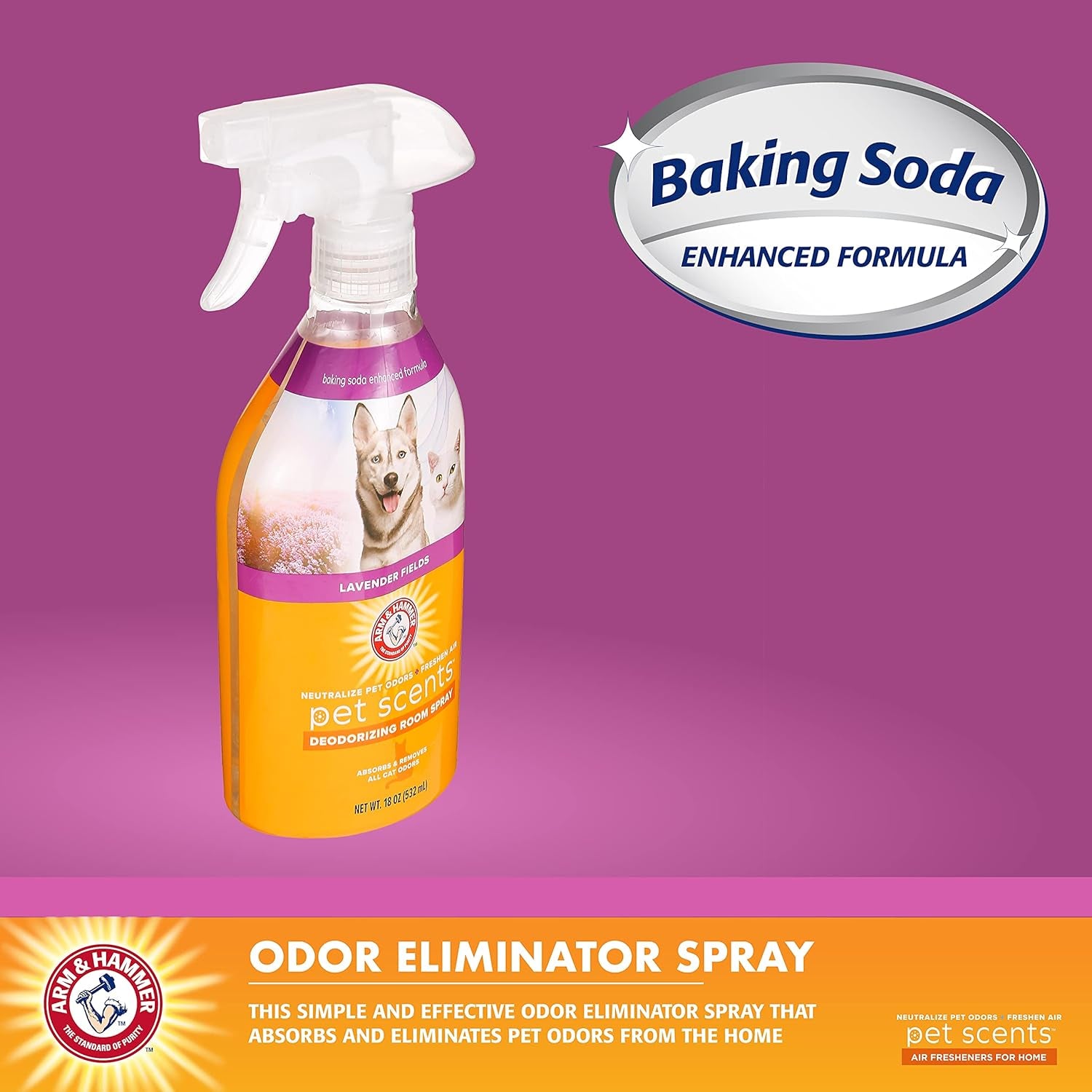 Lavender Fields Pet Odor Eliminator - 18 Oz Air Freshener Spray for a Fresh Home