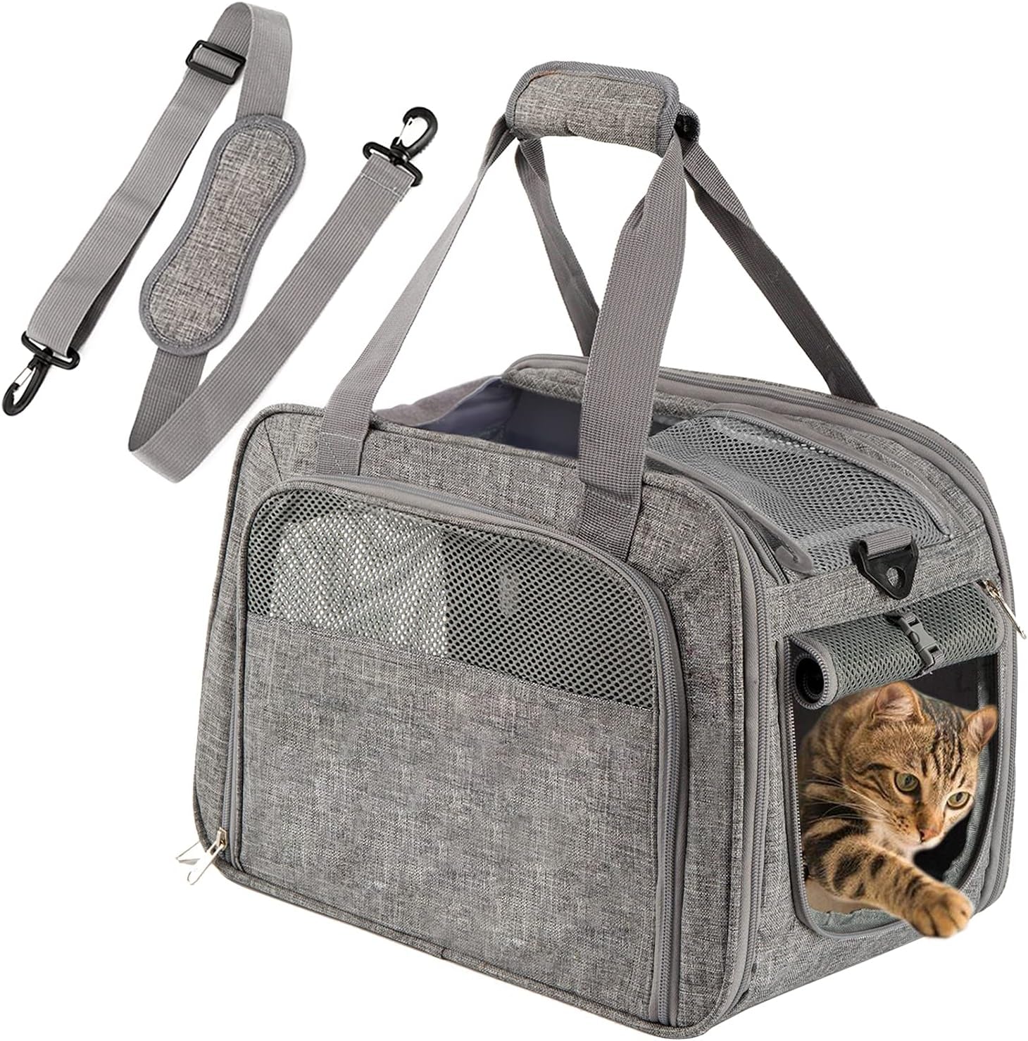 Airline Approved Soft Sided Pet Carrier for Cats & Small Dogs - Portable, Top Loading Design, TSA Compliant, Gray