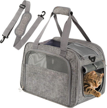 Airline Approved Soft Sided Pet Carrier for Cats & Small Dogs - Portable, Top Loading Design, TSA Compliant, Gray