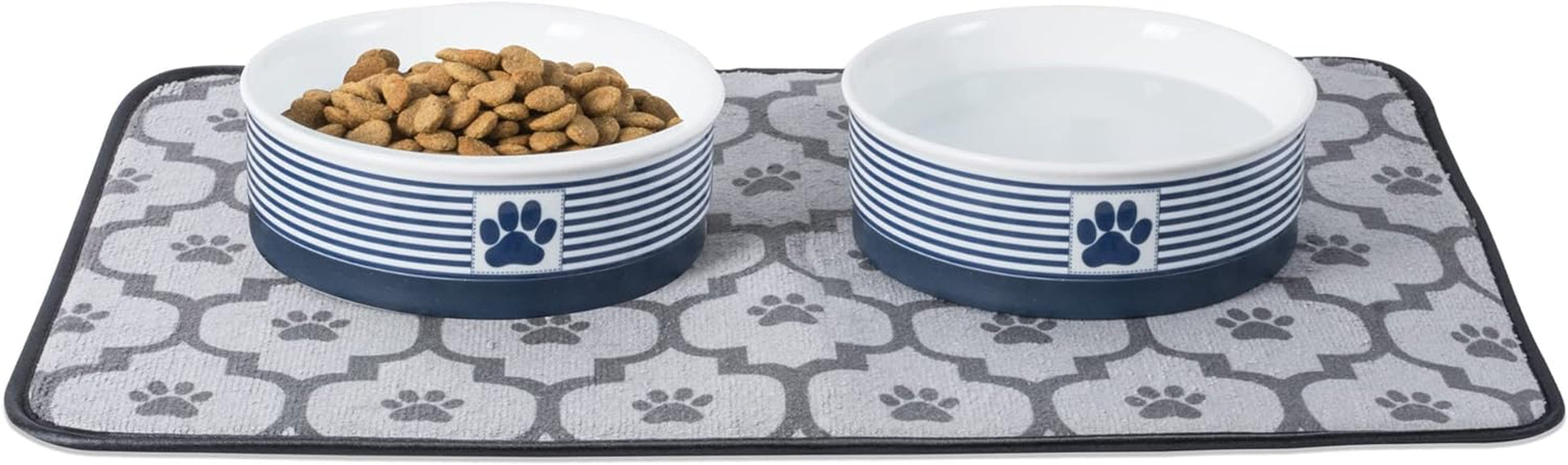 Paw & Patch Nautical Blue Ceramic Pet Collection - Large 2-Piece Set (7.5"x2.4")