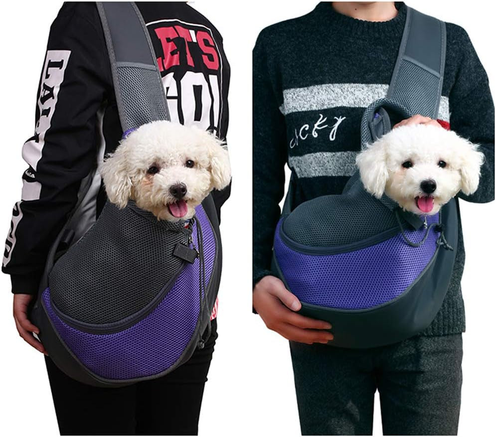Stylish Red Portable Pet Sling Carrier - Breathable Mesh Travel Bag for Small to Medium Dogs and Cats