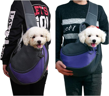 Stylish Red Portable Pet Sling Carrier - Breathable Mesh Travel Bag for Small to Medium Dogs and Cats
