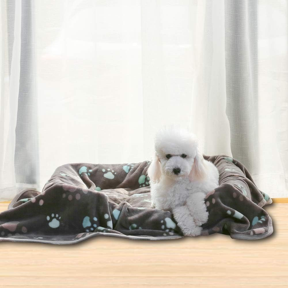 Ultra-Soft 350 GSM Fuzzy Flannel Pet Blanket - Adorable Washable Design for Dogs & Cats, Perfect for Indoor & Outdoor Use, Grey, 40 x 32 Inches