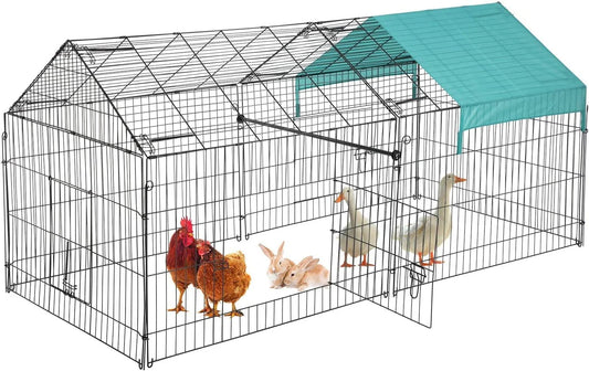 Spacious Metal Chicken Coop & Rabbit Enclosure - Durable Pet Playpen for Happy Animals