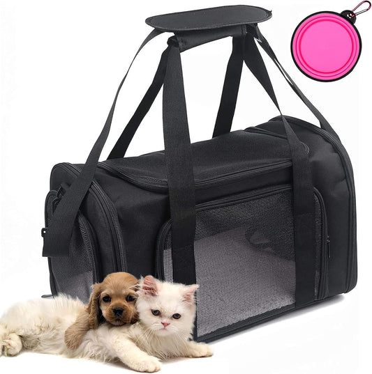 Stylish & Durable Pet Carrier Bag for Dogs and Cats - Airline Approved, Collapsible, Breathable Design in Black