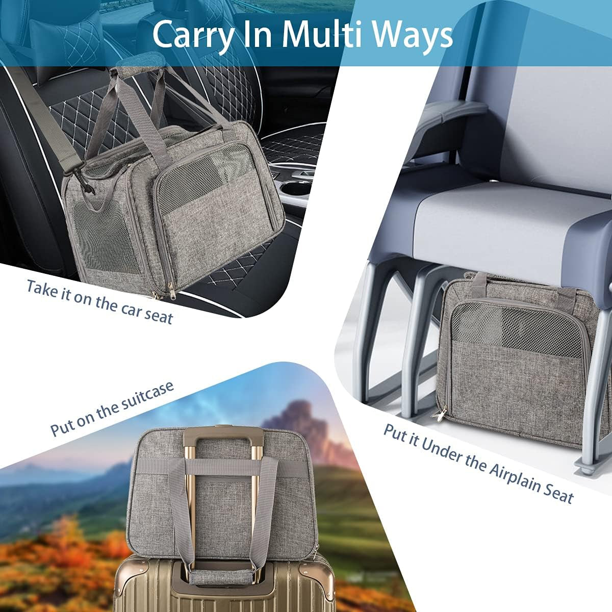 Airline Approved Soft Sided Pet Carrier for Cats & Small Dogs - Portable, Top Loading Design, TSA Compliant, Gray
