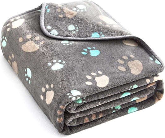 Super Soft 350 GSM Fuzzy Flannel Pet Blanket - Adorable Washable Design for Dogs & Cats, 40" x 32", Grey