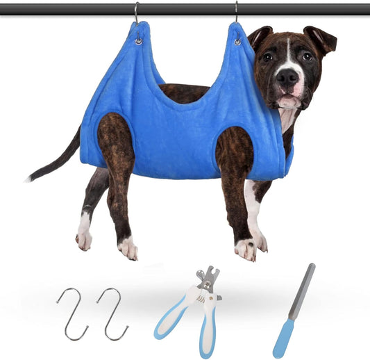 Ultimate Pet Grooming Hammock Harness with Nail Clippers & Accessories - Perfect for Large Dogs Nail Trimming & Clipping!