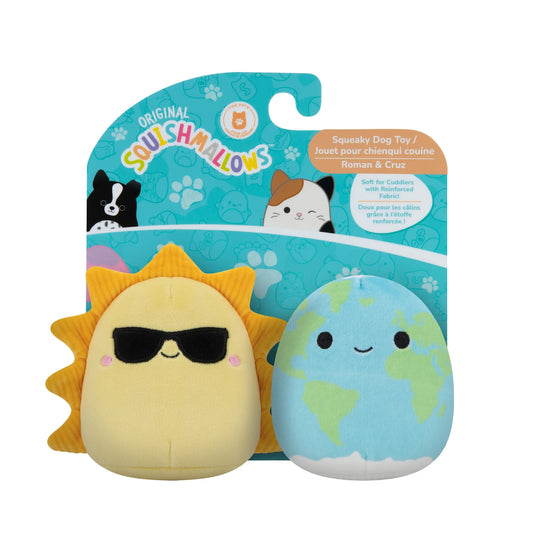 Vibrant 2-Pack Plush Dog Toys - Blue & Green Planet with Yellow Sun Design