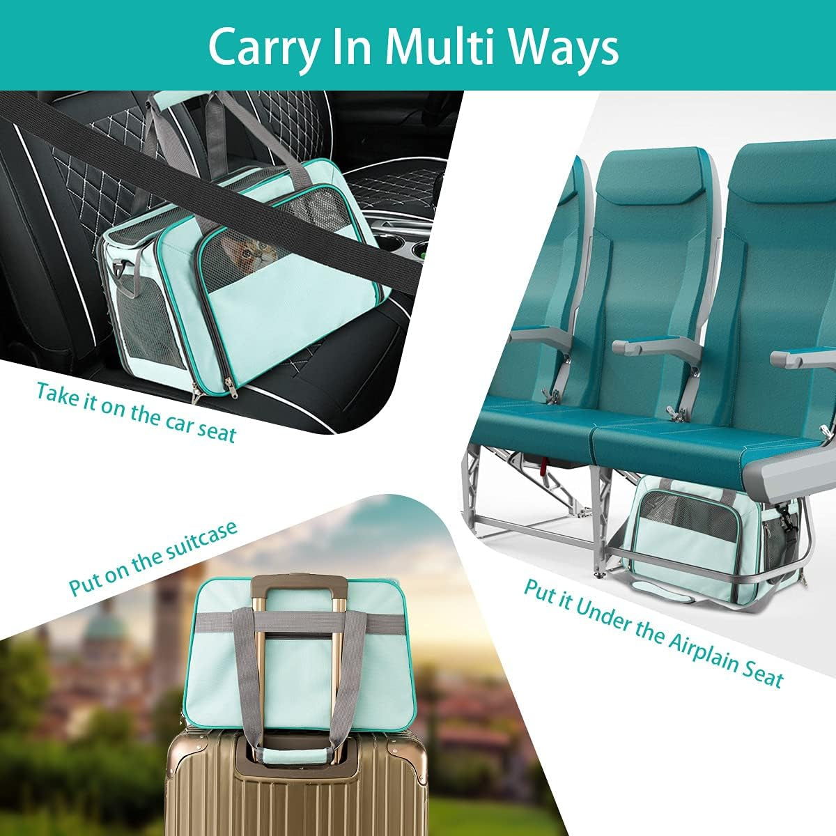 Airline Approved Soft-Sided Pet Carrier for Cats & Small Dogs - Portable Mesh Top Loading Design in Mint