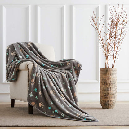 Ultra-Soft 350 GSM Fuzzy Flannel Pet Blanket - Adorable Washable Design for Dogs & Cats, Perfect for Indoor & Outdoor Use, Grey, 40 x 32 Inches