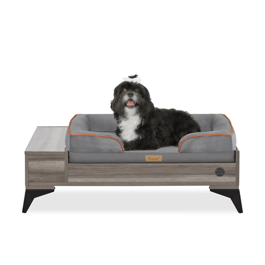 Wyatt Wooden Elevated Pet Bed with Mattress & Storage - Greenguard Gold Certified for Small to Medium Pets