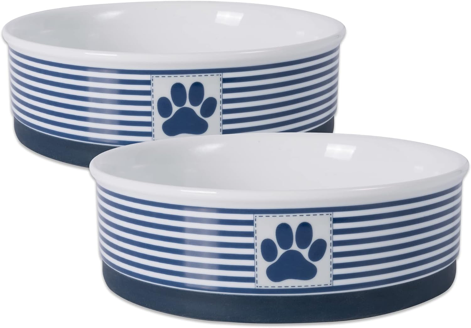 Paw & Patch Nautical Blue Ceramic Pet Collection - Large 2-Piece Set (7.5"x2.4")