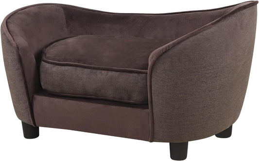 Luxurious Velvet & Linen Pet Sofa Bed with Removable Washable Cushions - Perfect for Small Dogs and Cats (Brown)