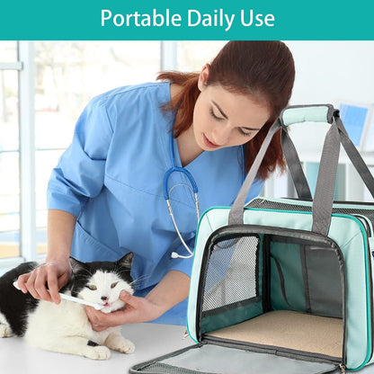 Airline Approved Soft-Sided Pet Carrier for Cats & Small Dogs - Portable Mesh Top Loading Design in Mint